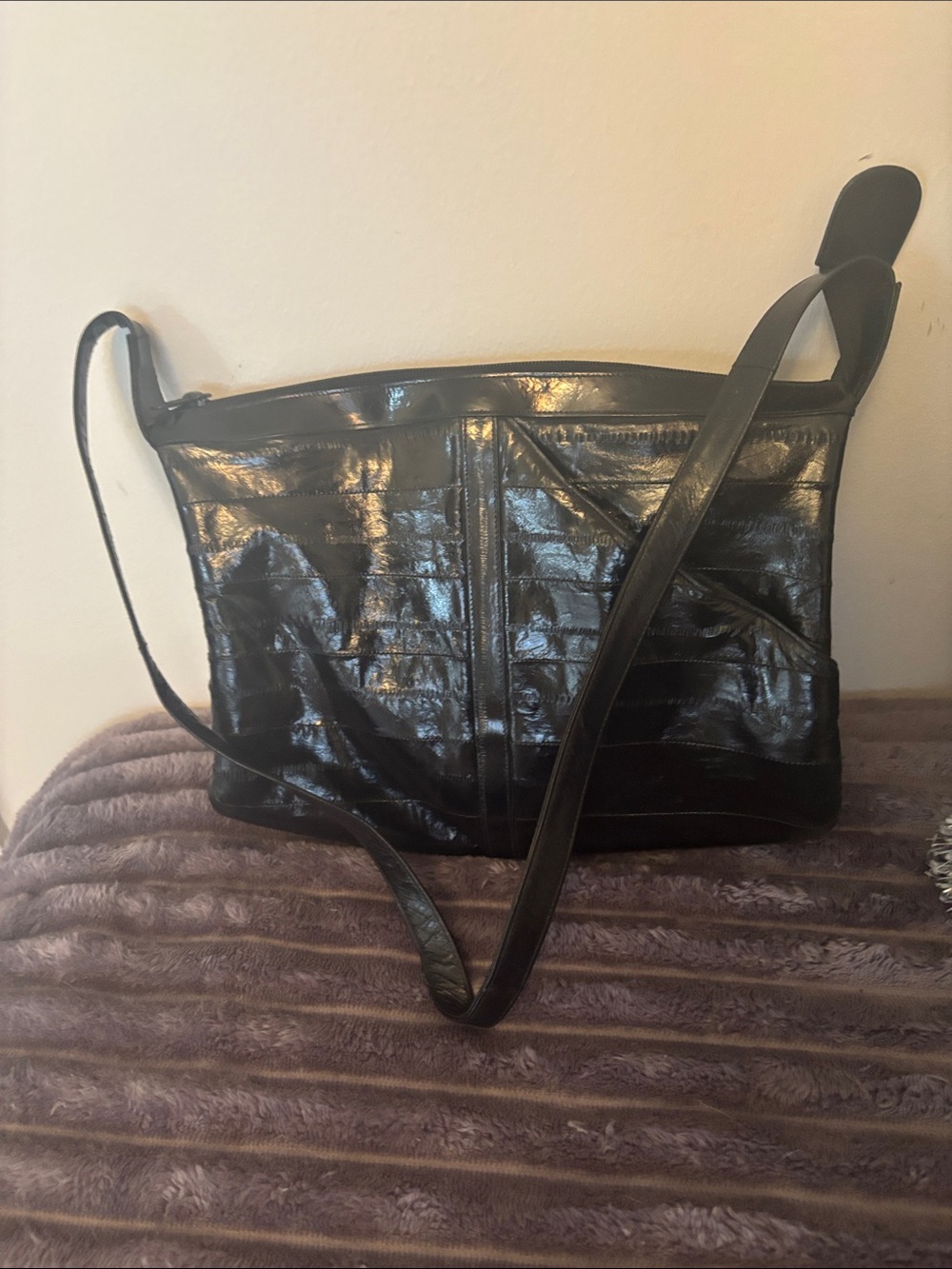 Lee Sands Vtg Black Eel Skin Purse Handbag